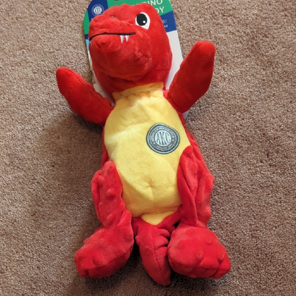 Red and Yellow Dinosaur Plush Toy for Dogs New SALE